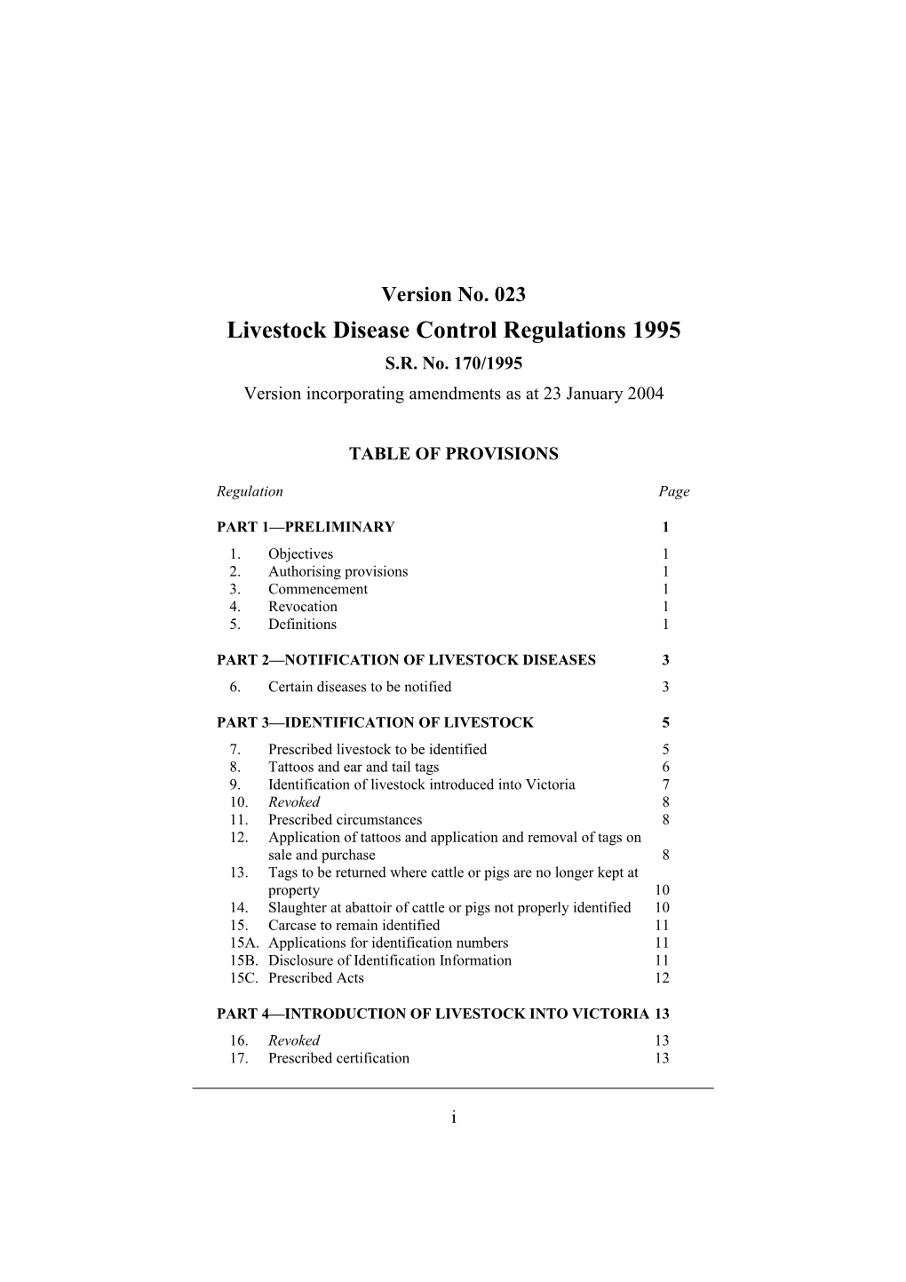 Livestock Disease Control Regulations 1995