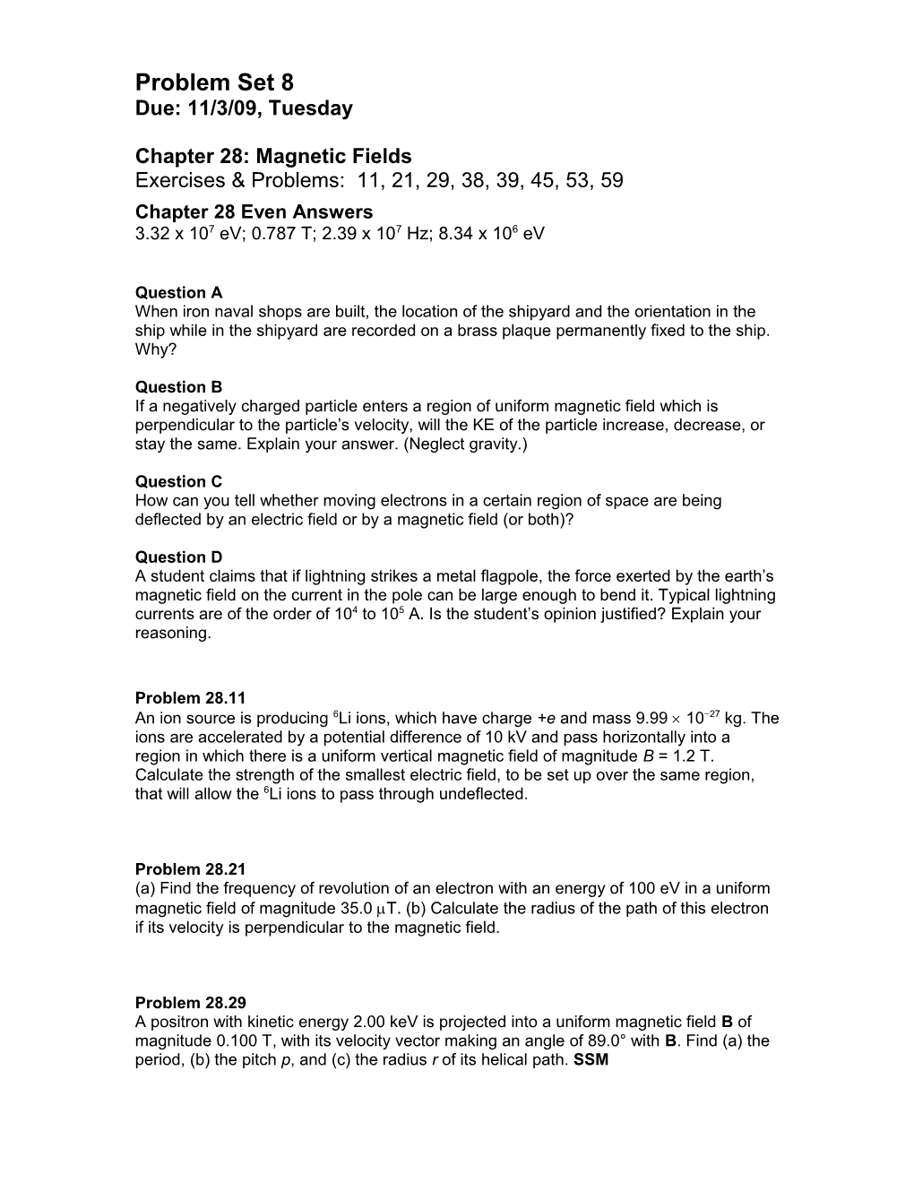 Chapter 28: Magnetic Fields