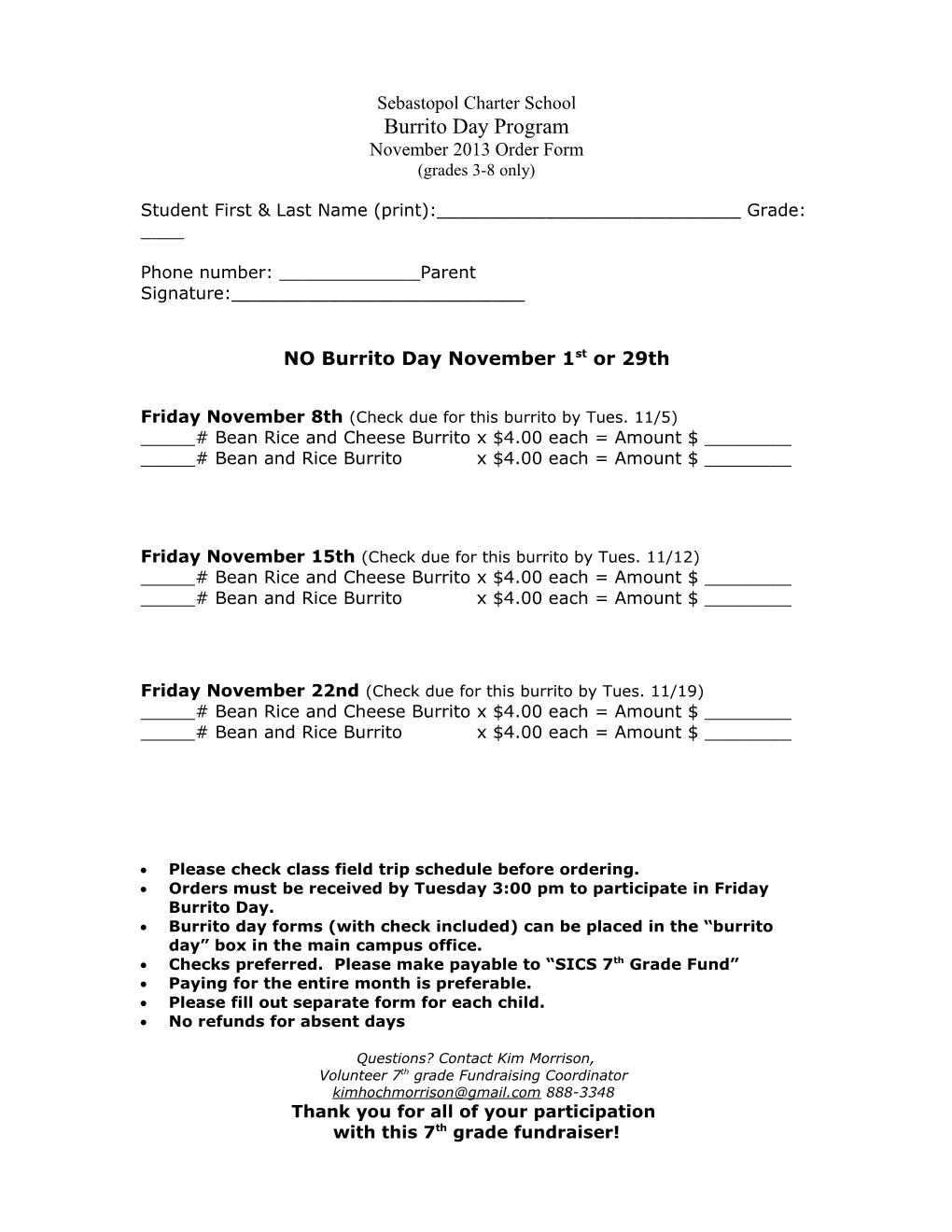 Sebastopol Charter Burrito Day Program