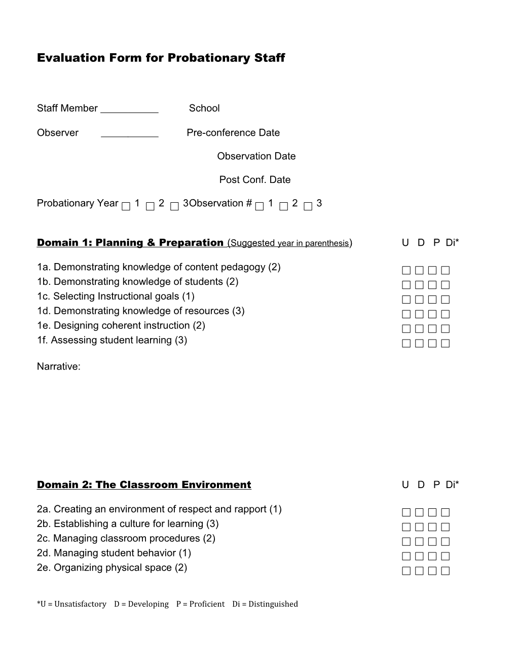 Evaluation Form for Probationary Staff