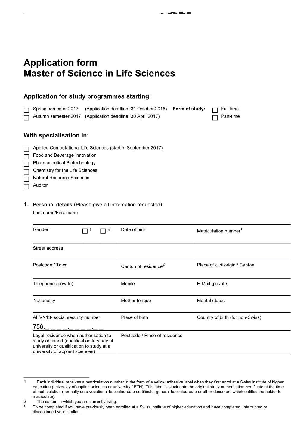 Master of Science in Life Sciences