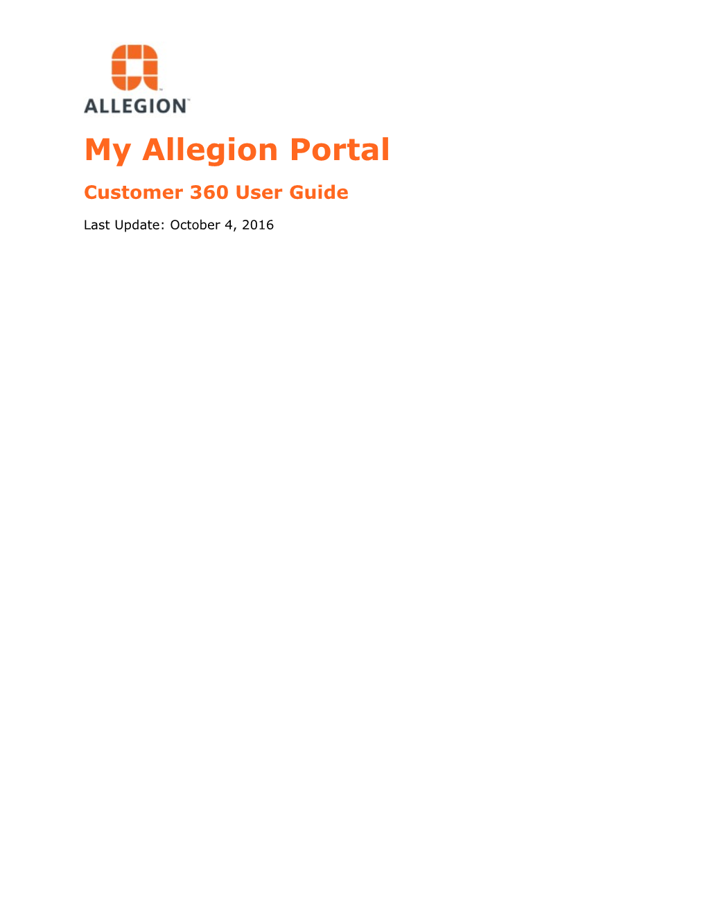 My Allegion - Customer 360 User Guide