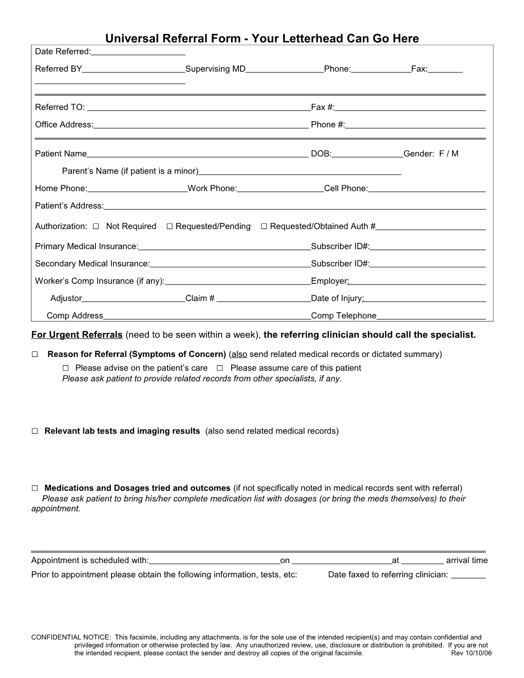 Universal Referral Form - Your Letterhead Can Go Here