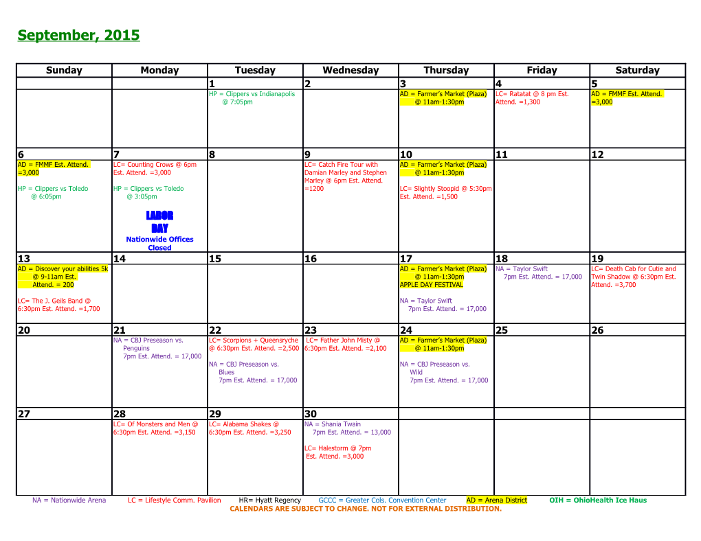 Calendars Are Subject to Change. Not for External Distribution s2