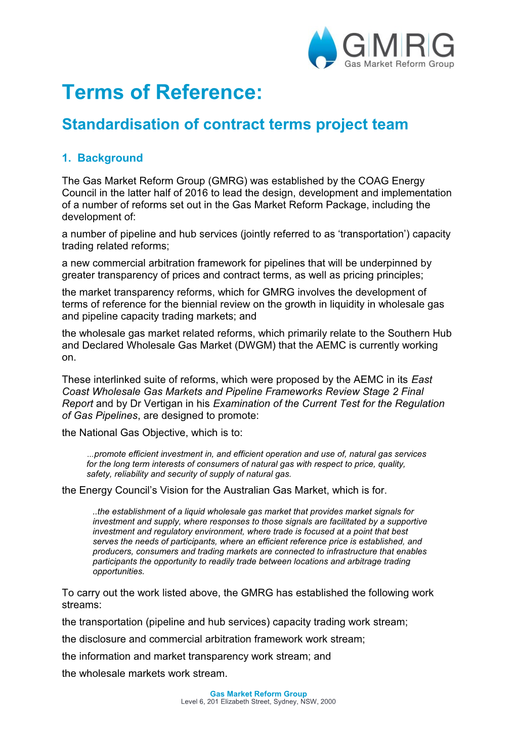 Standardisation Project Team - Terms of Reference