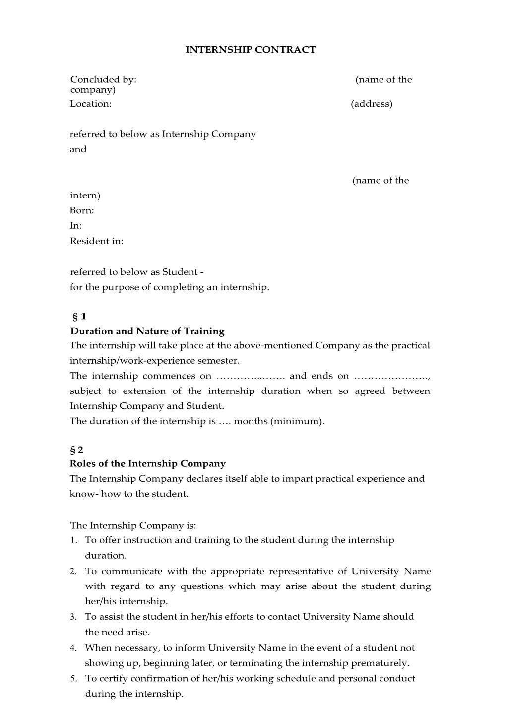 Internship Contract