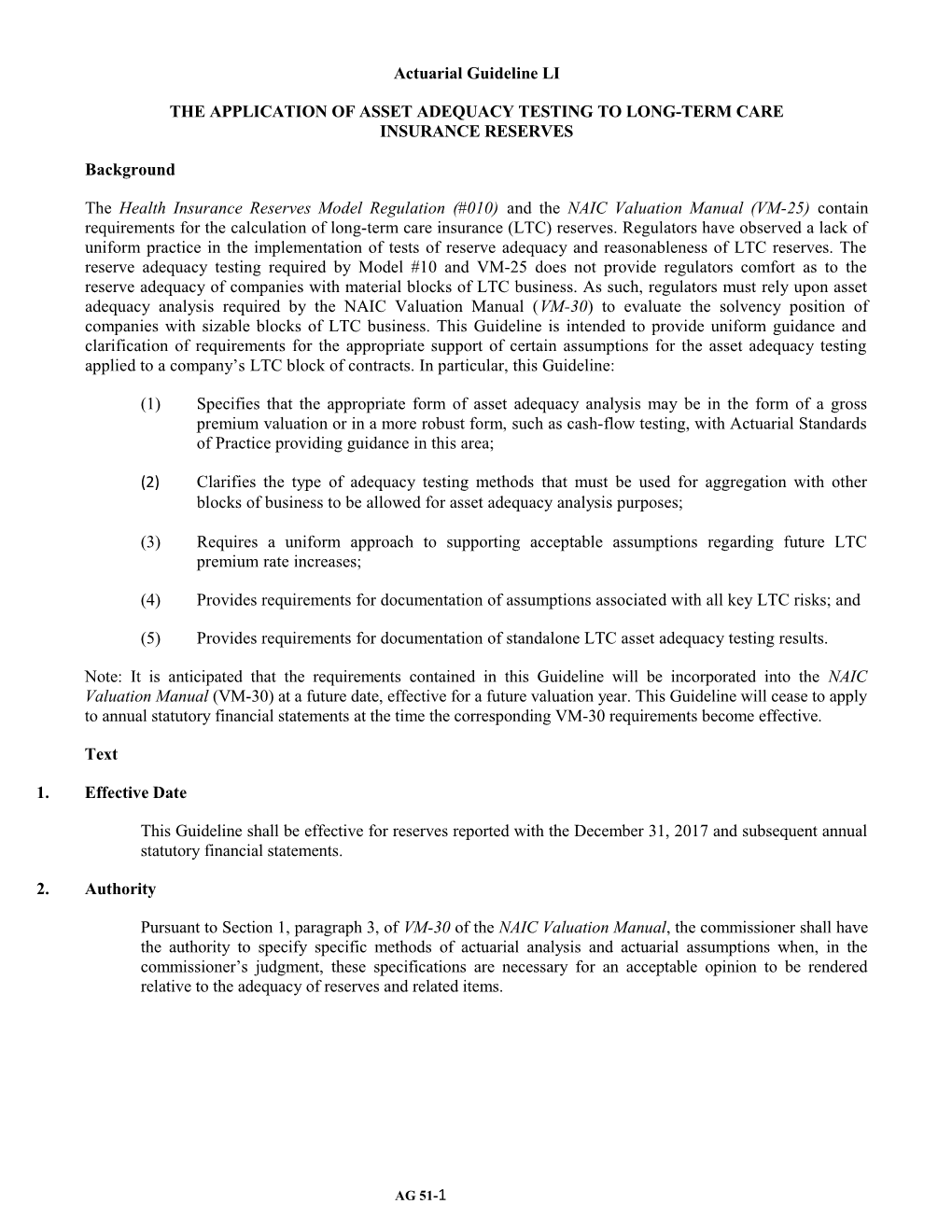 Actuarial Guideline LI