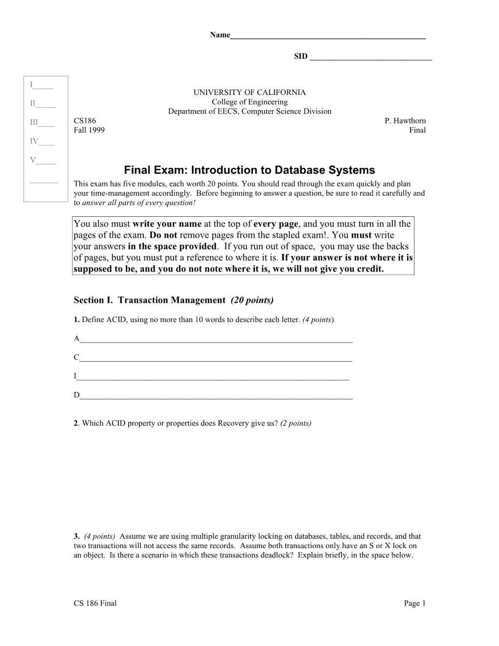 Final Exam: Introduction to Database Systems s1