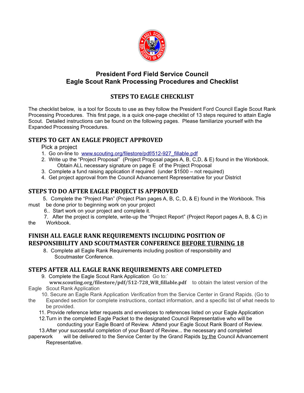 Eagle Scout Rank Processing Procedures and Checklist