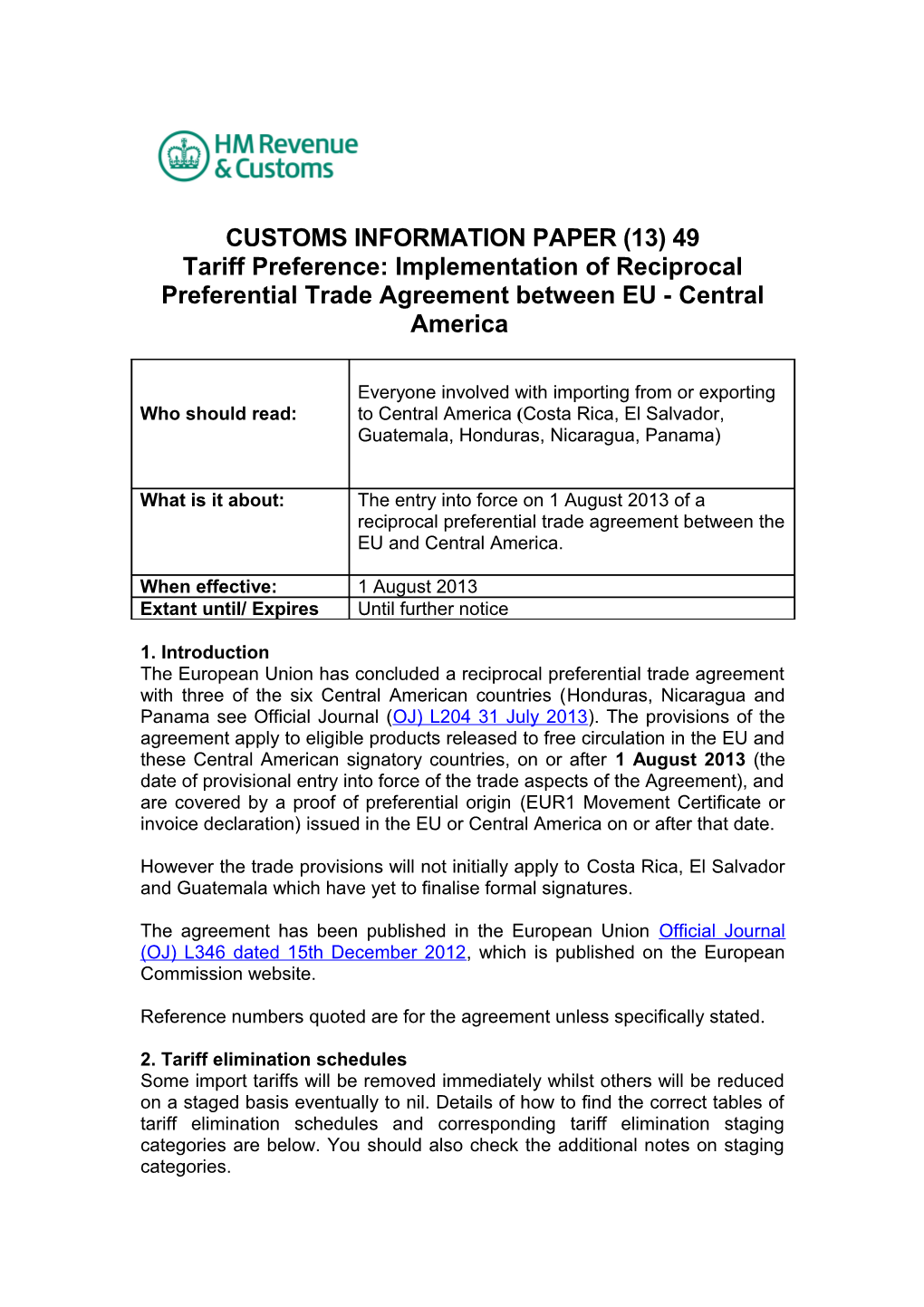 Customs Information Paper (13) 49