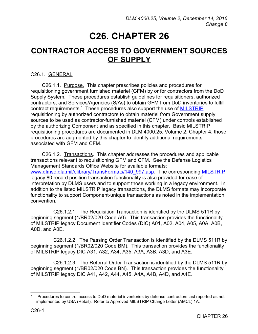 Chapter 26 - Contractor Access to Government Sources of Supply