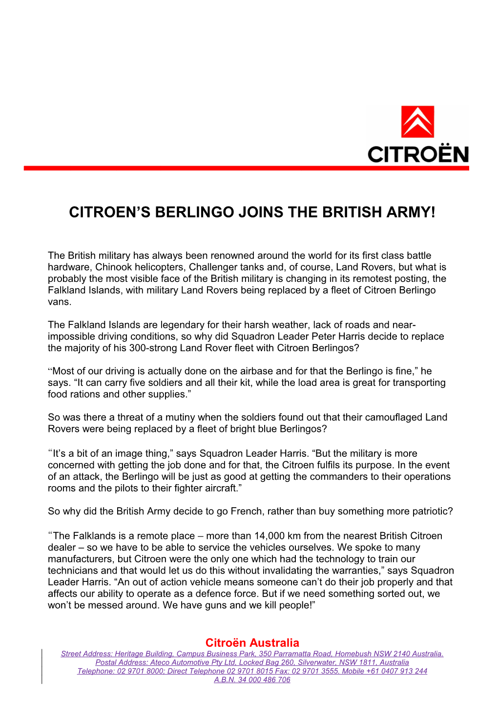 Citroen S Berlingo Joins the British Army!