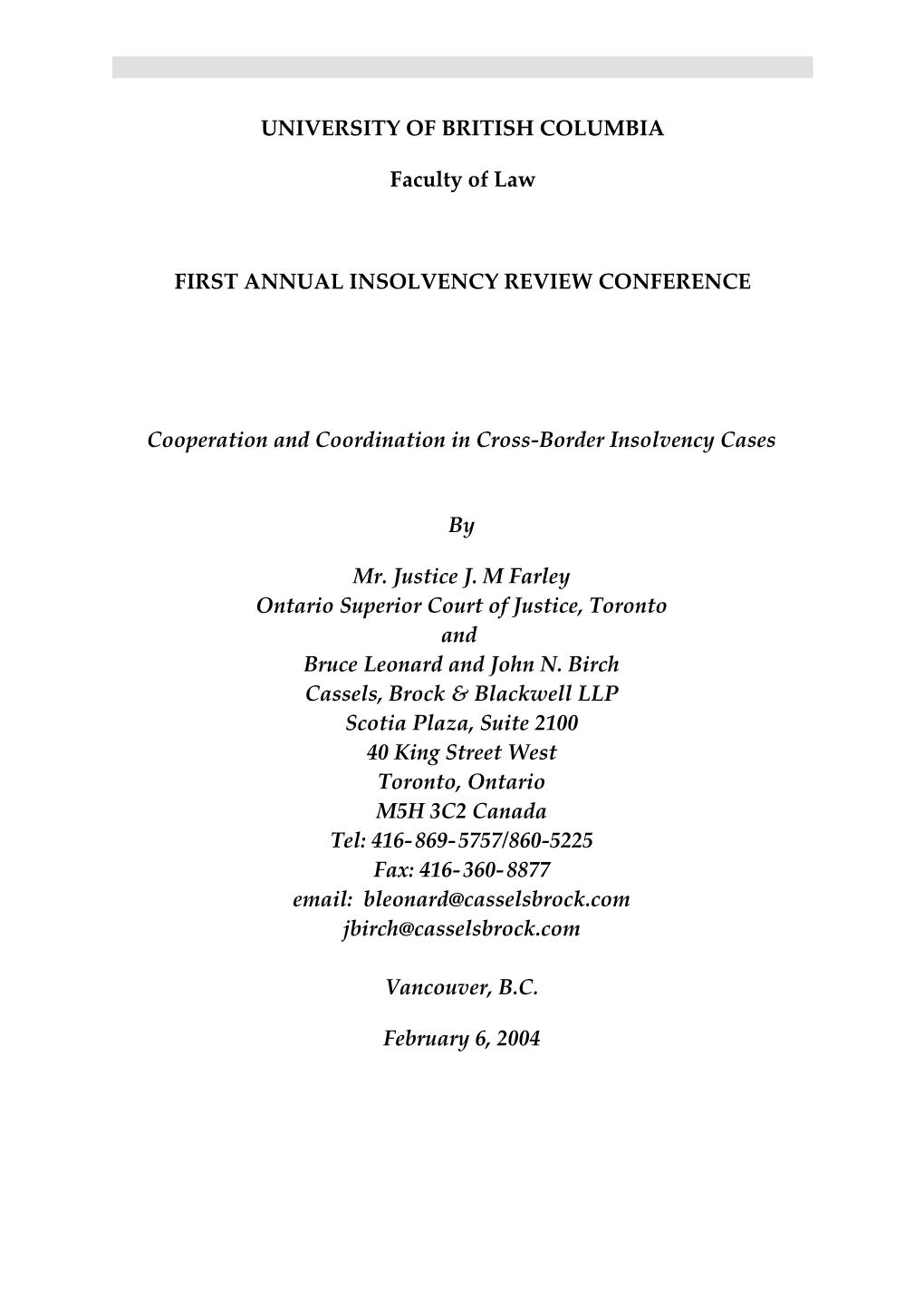 First Annual Insolvency Review Conference