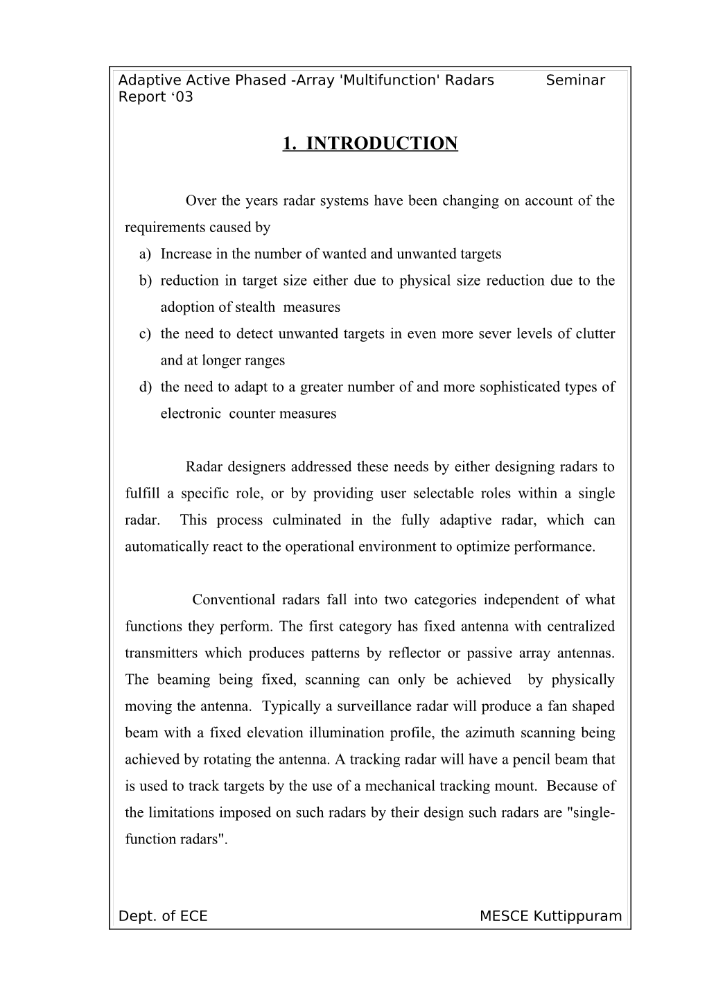 Adaptive Active Phased -Array 'Multifunction' Radars Seminar Report 03