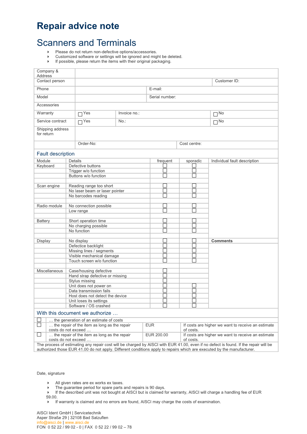 Please Do Not Return Non-Defective Options/Accessories