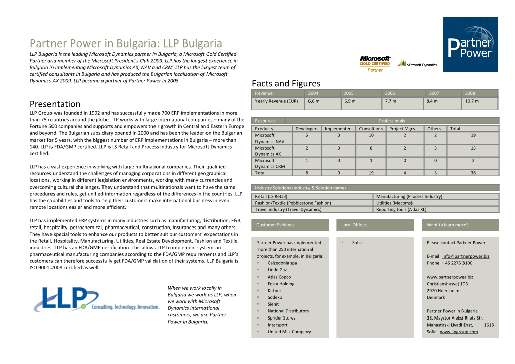Partner Power in Bulgaria Fact Sheet (LLP)