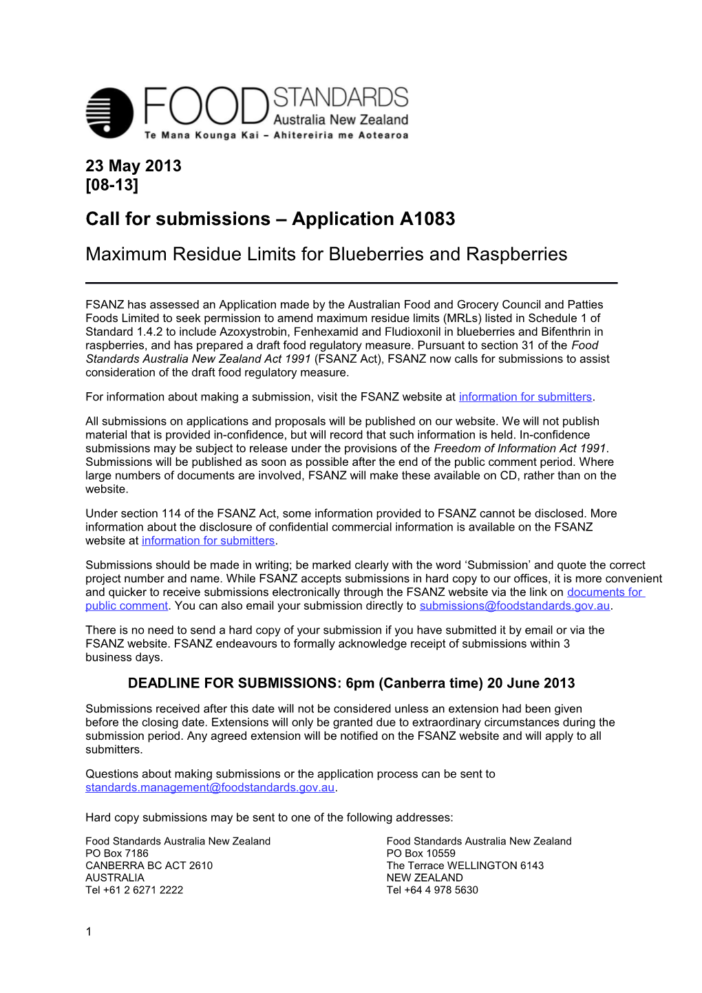 Maximum Residue Limits for Blueberries and Raspberries