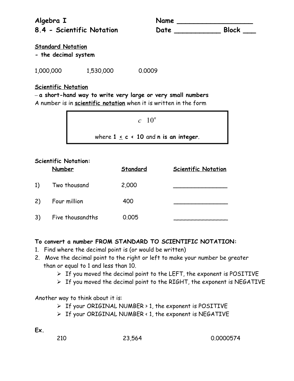 Practice with Scientific Notation