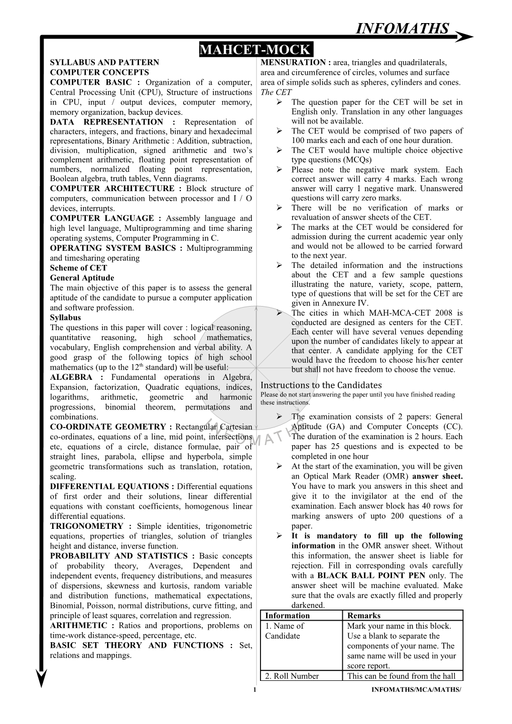 10 Infomaths/Mca/Maths