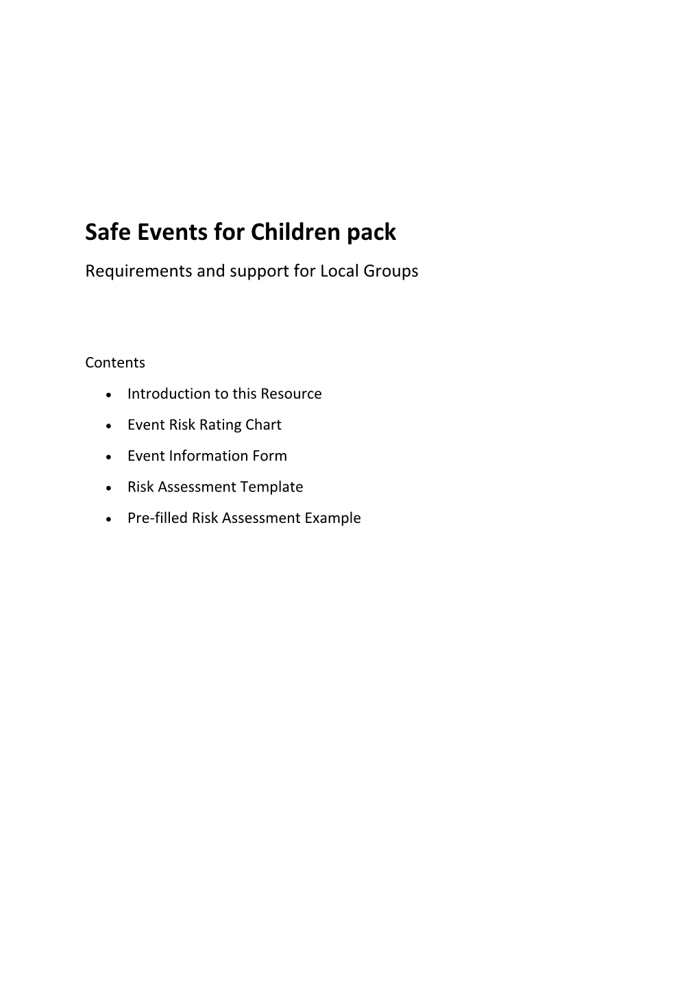 Safe Events for Children Pack