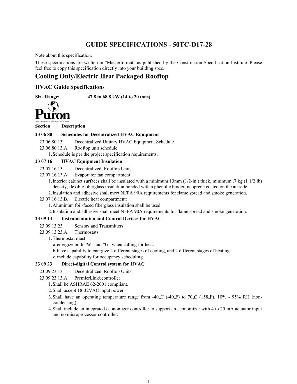 GUIDE SPECIFICATIONS - 50Tc-D17-28