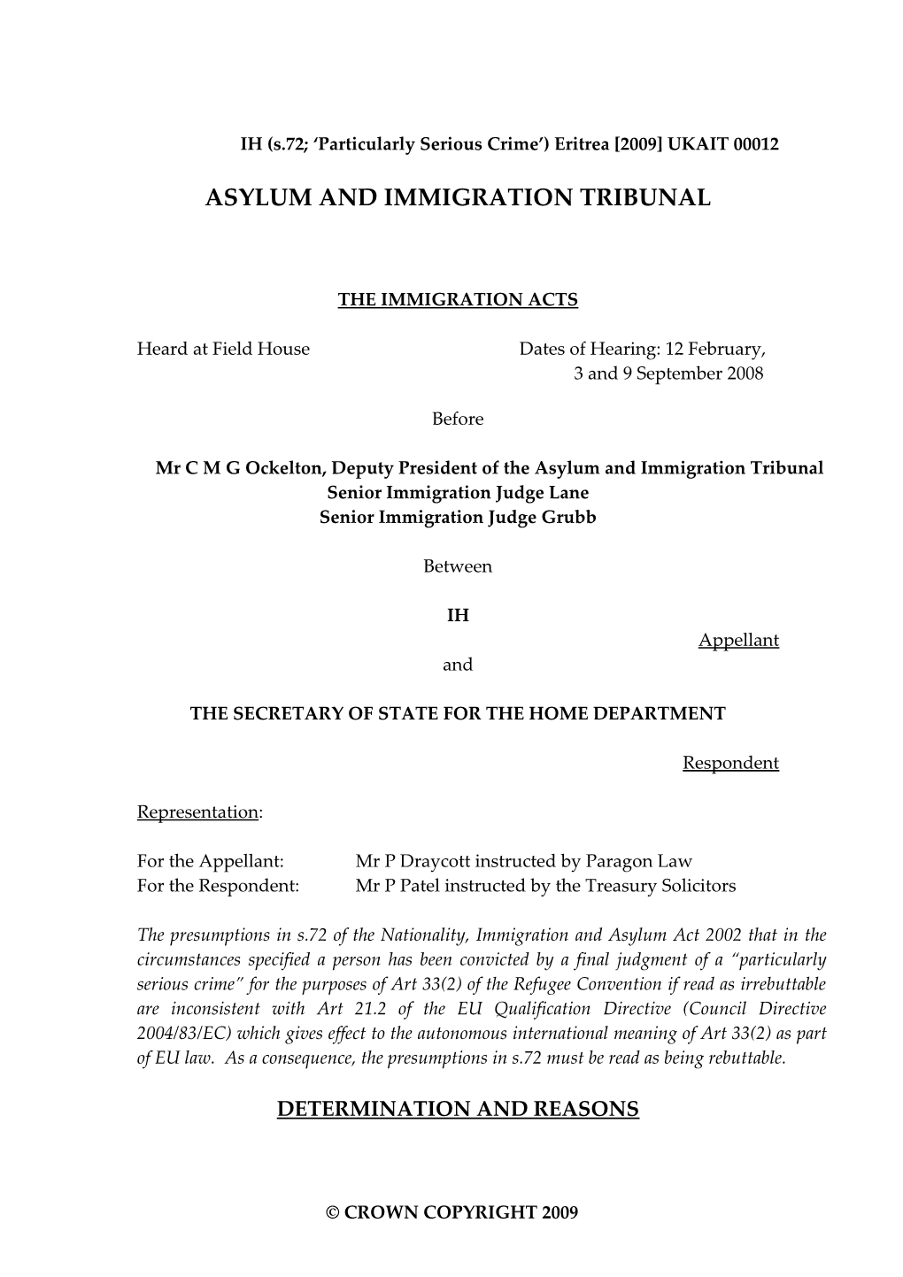 Asylum and Immigration Tribunal s1