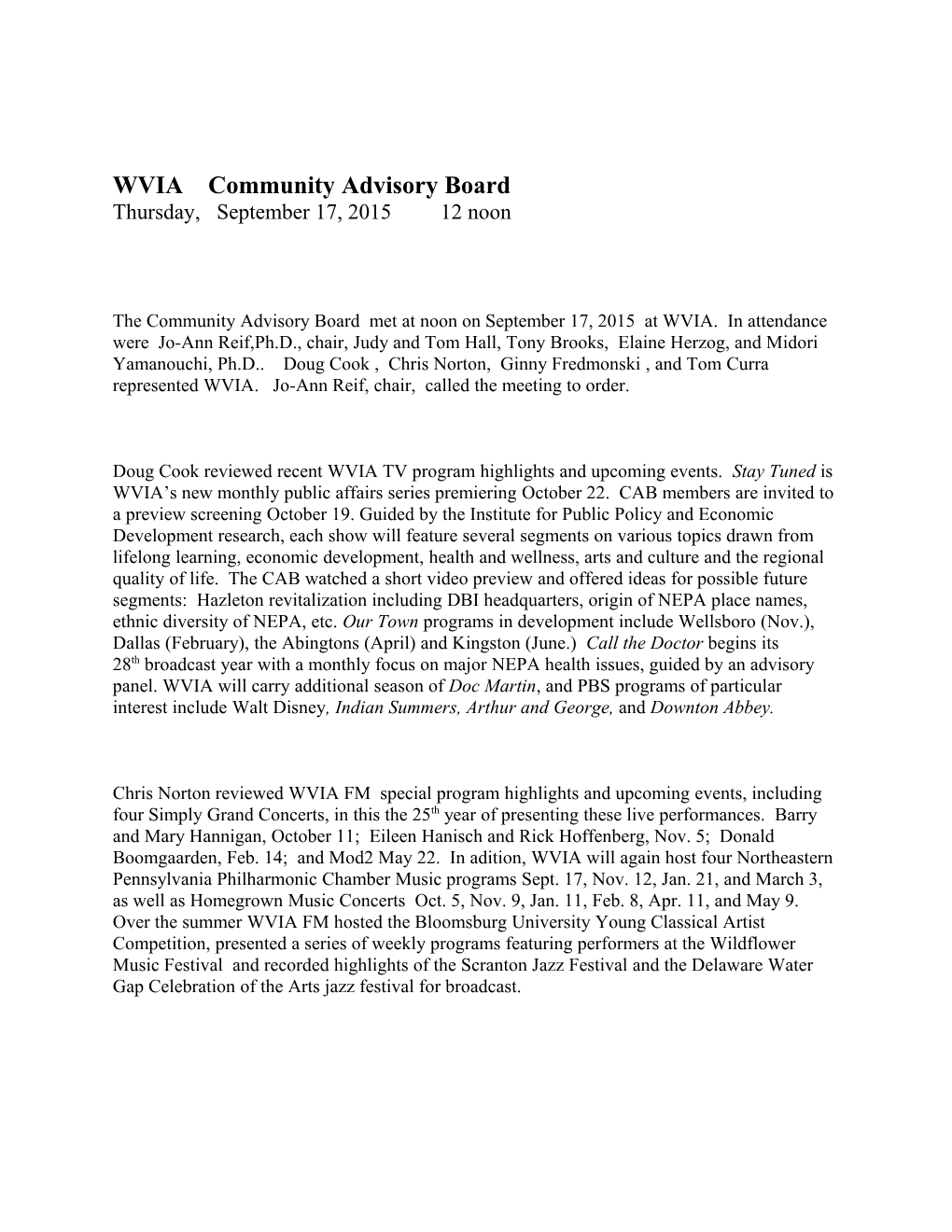 WVIA Community Advisory Board