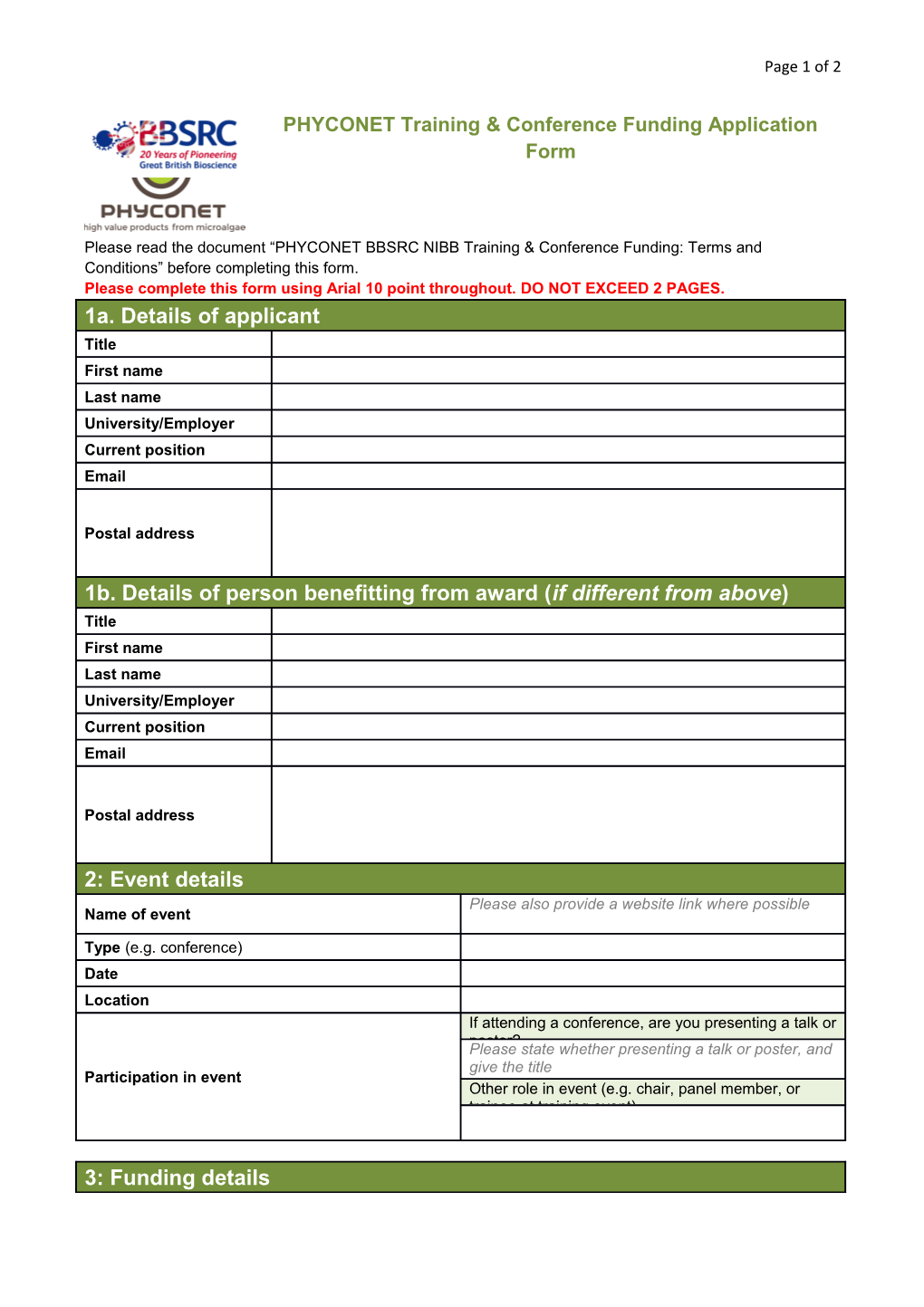 Please Complete This Form Using Arial 10 Point Throughout.DO NOT EXCEED 2 PAGES
