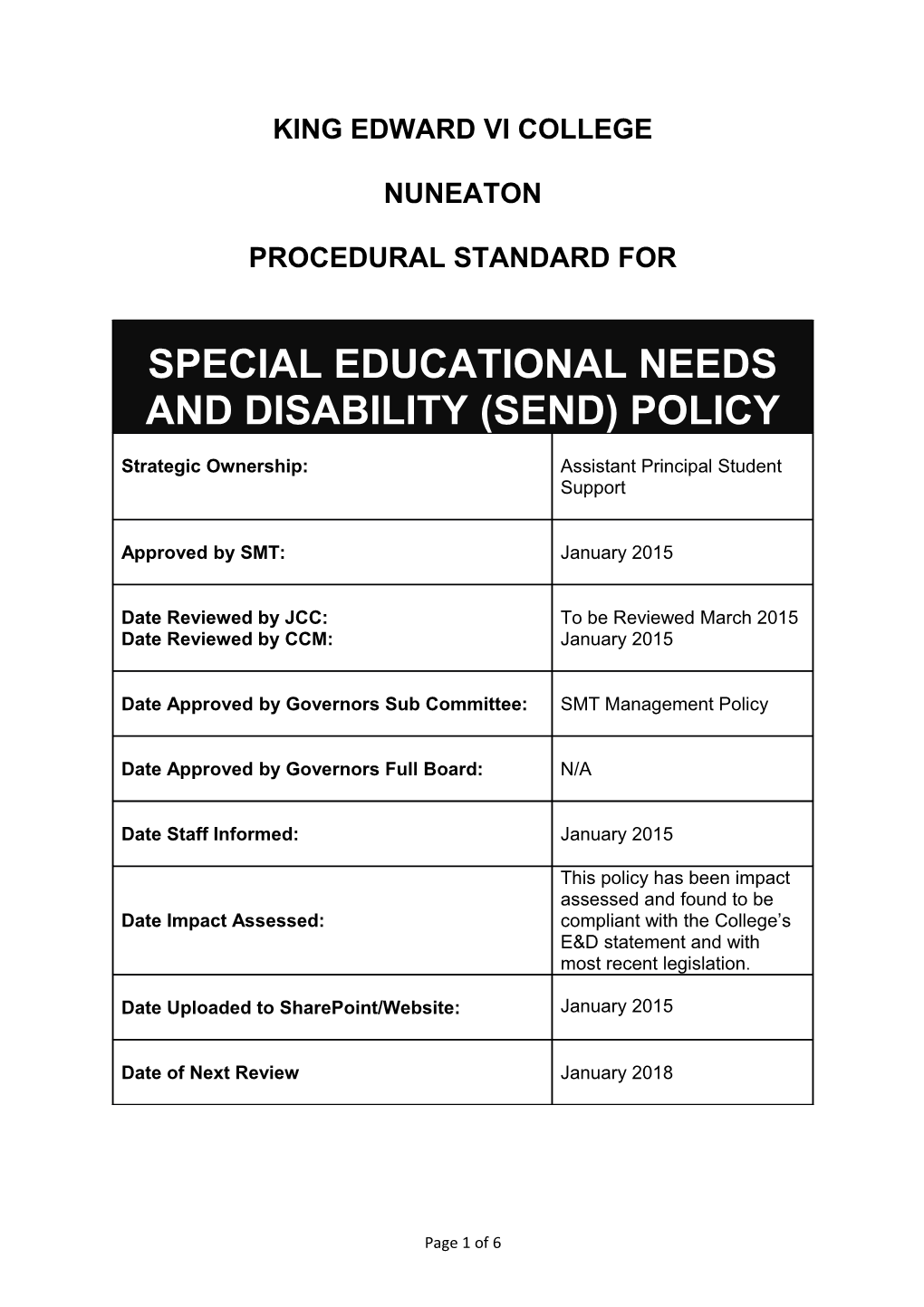 Special Educational Needs and Disability Policy (SEND)