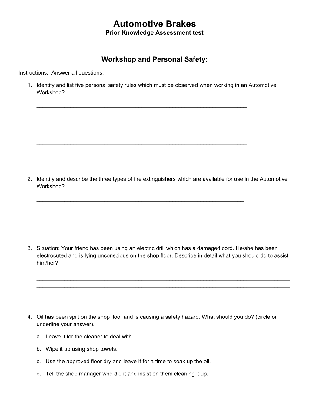 Workshop and Personal Safety