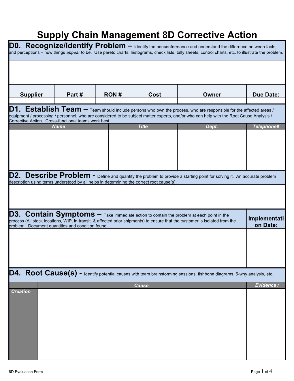 8D Supplier Report Form 5-06-2981