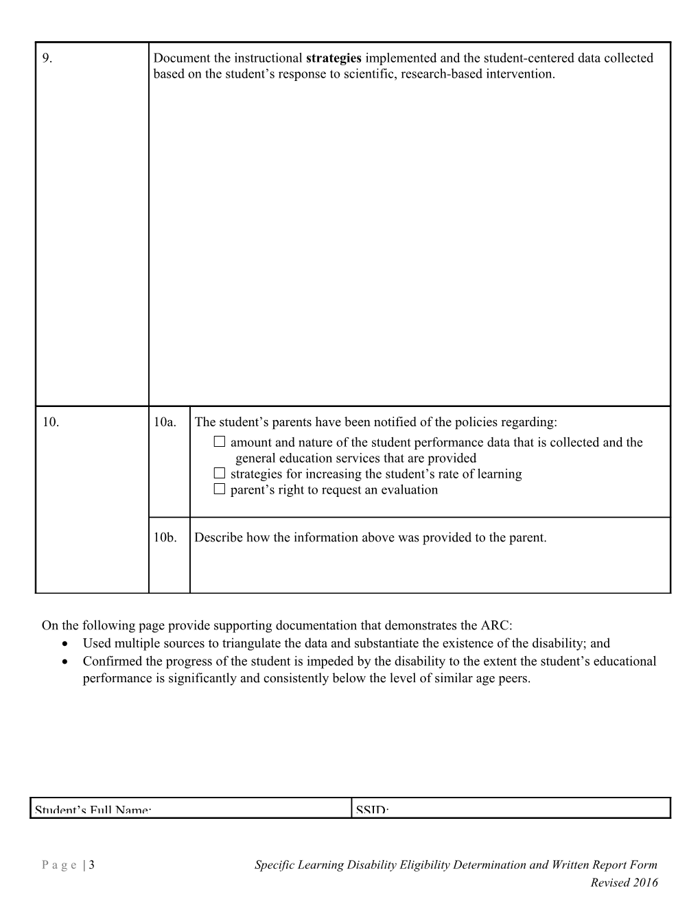 Specific Learning Disability Eligibility Determinination Form