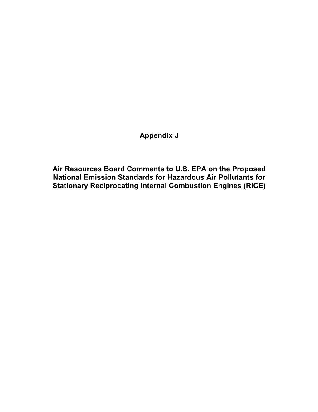 Air Resources Board Comments to U.S. EPA on the Proposed National Emission Standards For