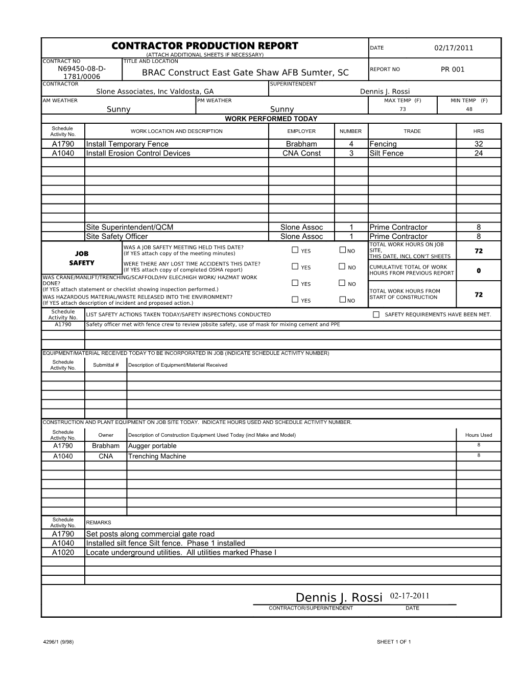 Contractor Production Report