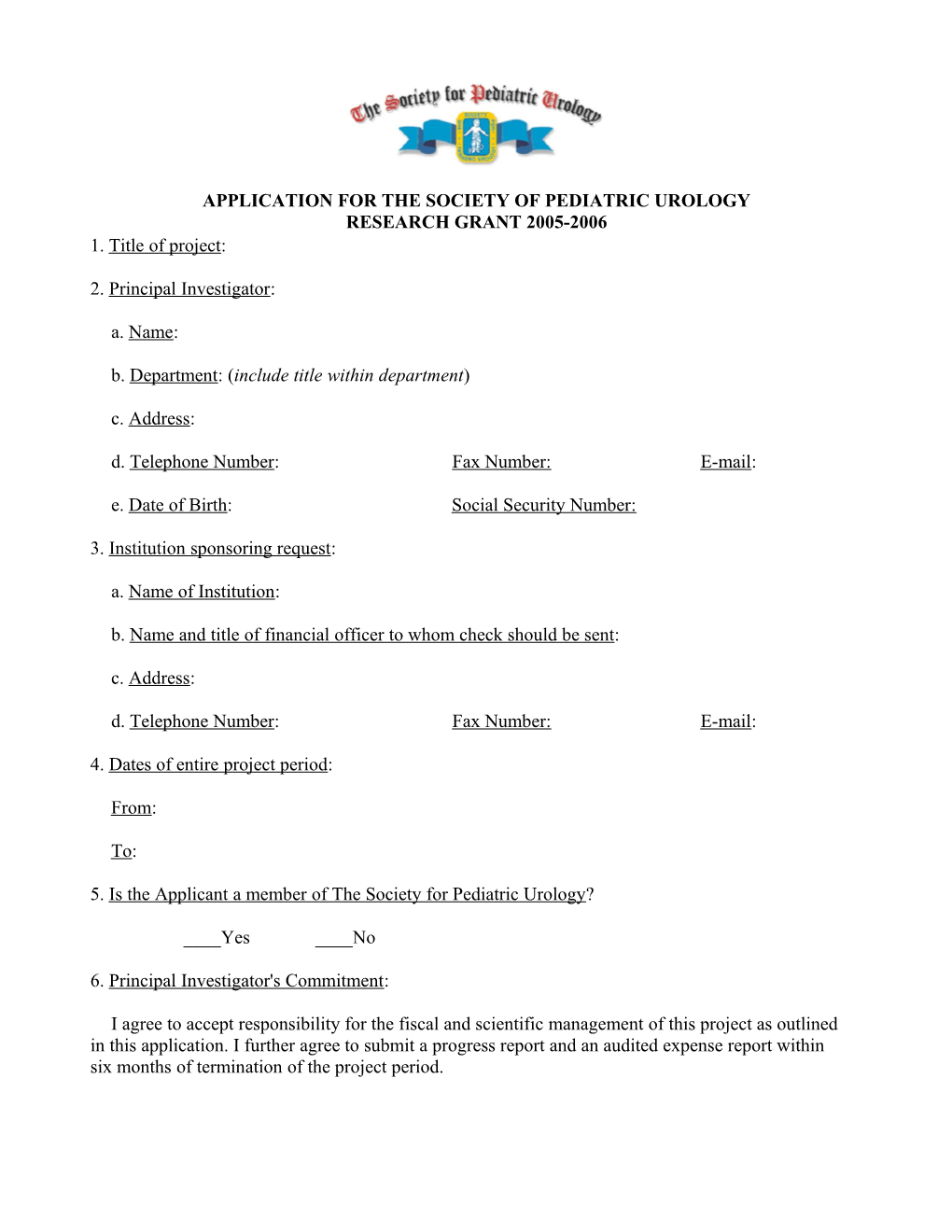 Application for the Society of Pediatric Urology