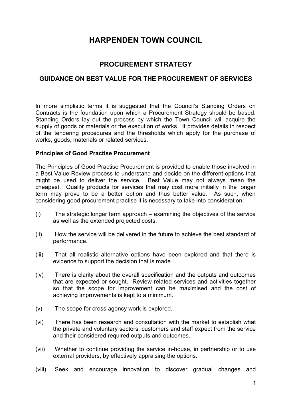 Guidance on Best Value for the Procurement of Services