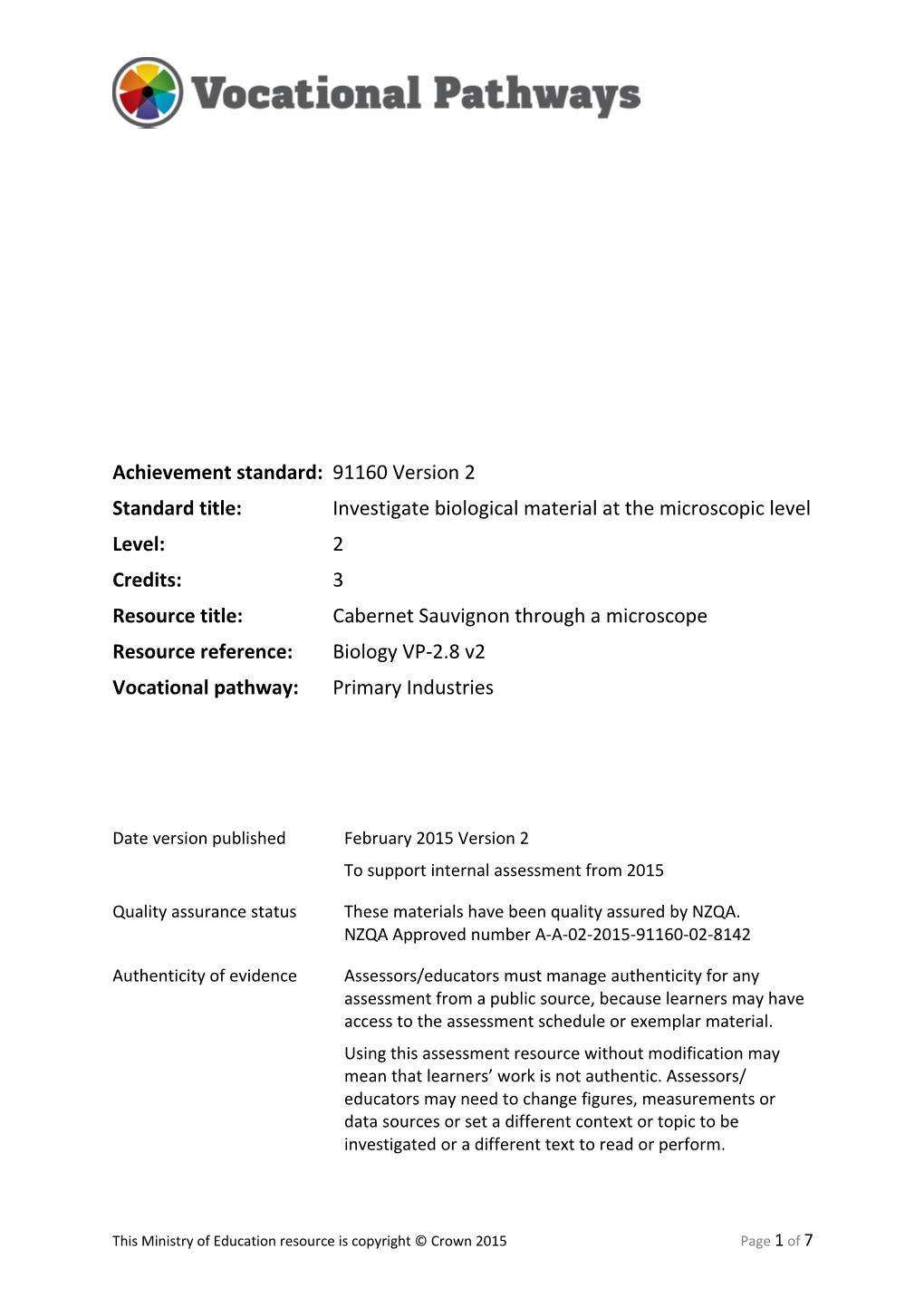 Vocational Pathways Internal Assessment Resource s15