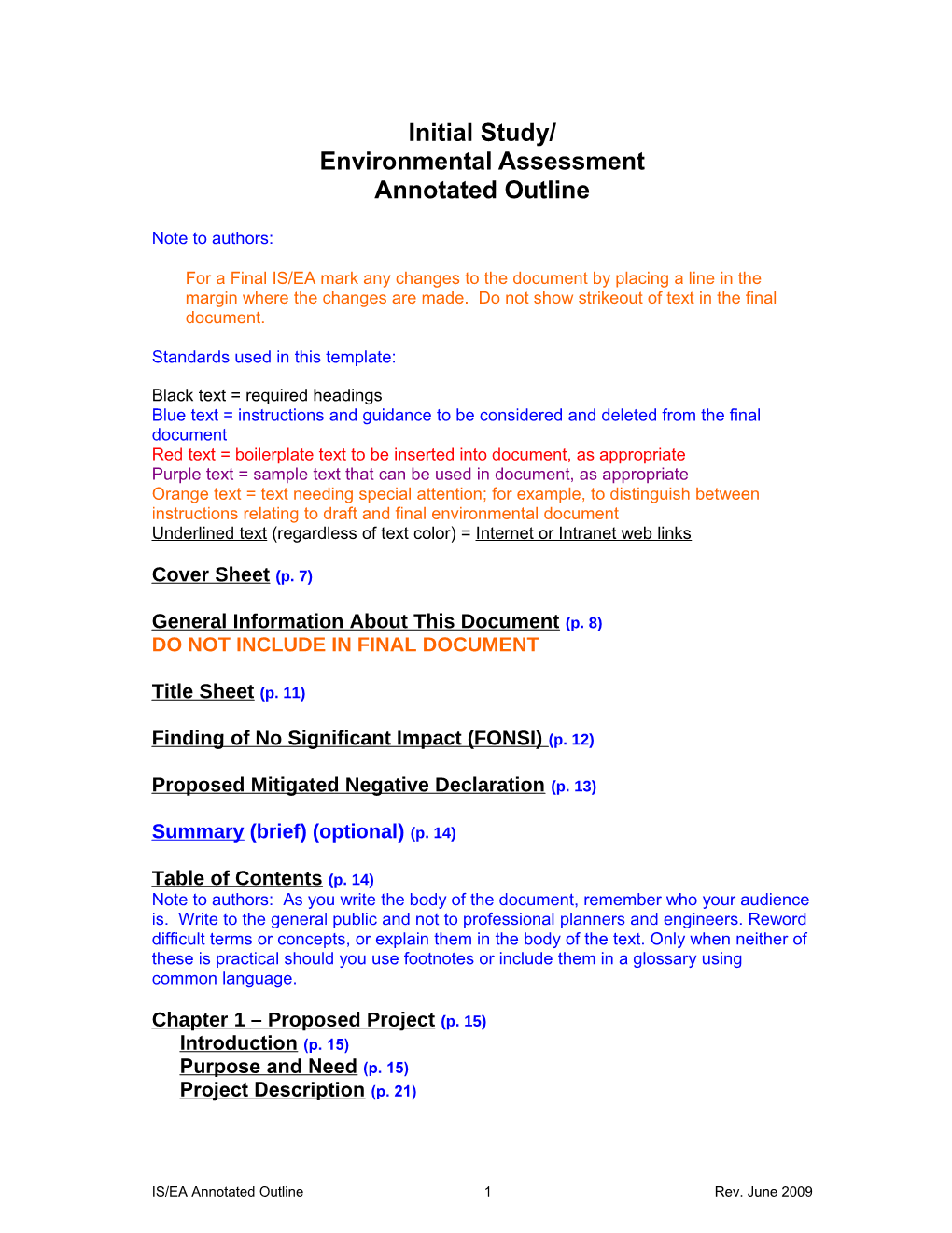 Initial Study / Environmental Assessment Annotated Outline