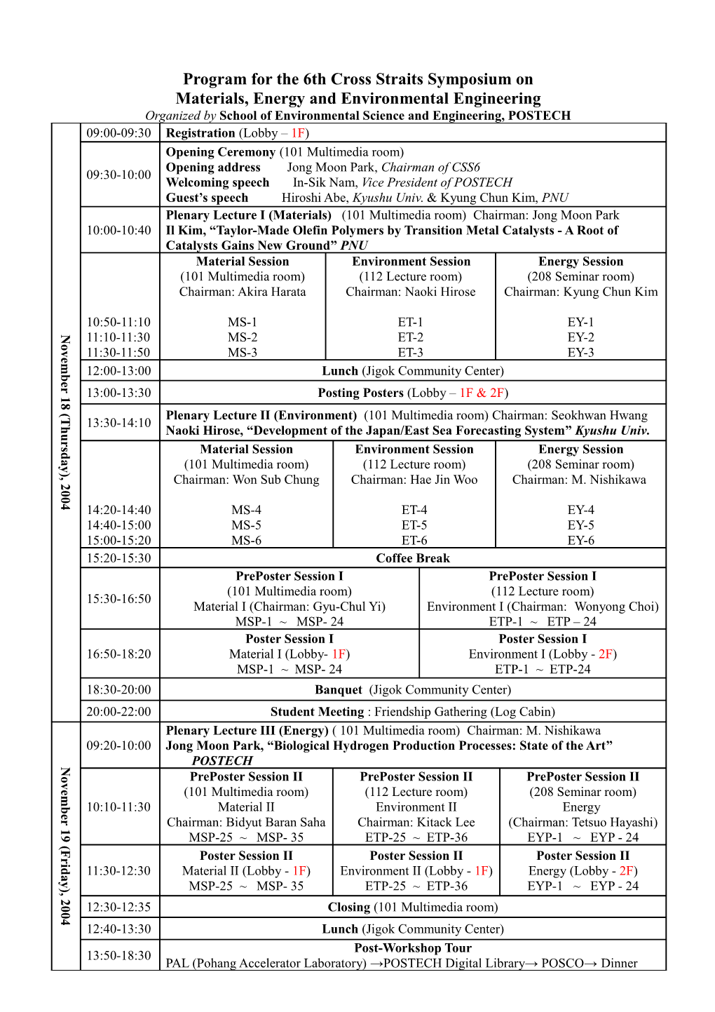 Schedule for the 4Th Cross Straits Symposium On