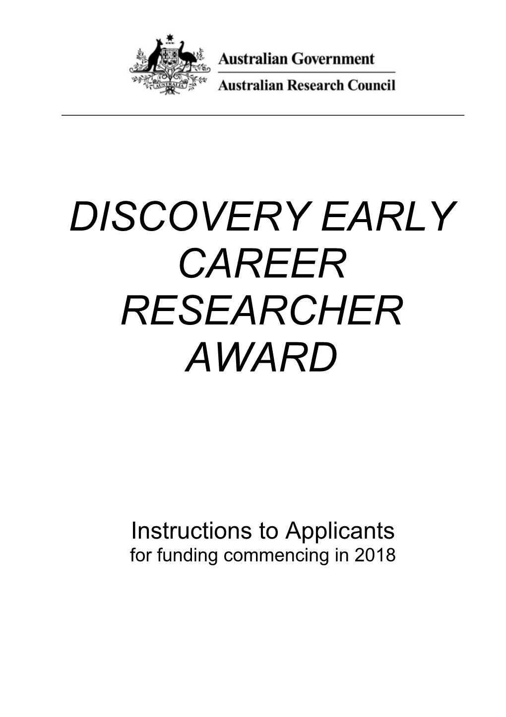 Discovery for Early Career Researcher Award for Funding Commencing in 2018 Instructions
