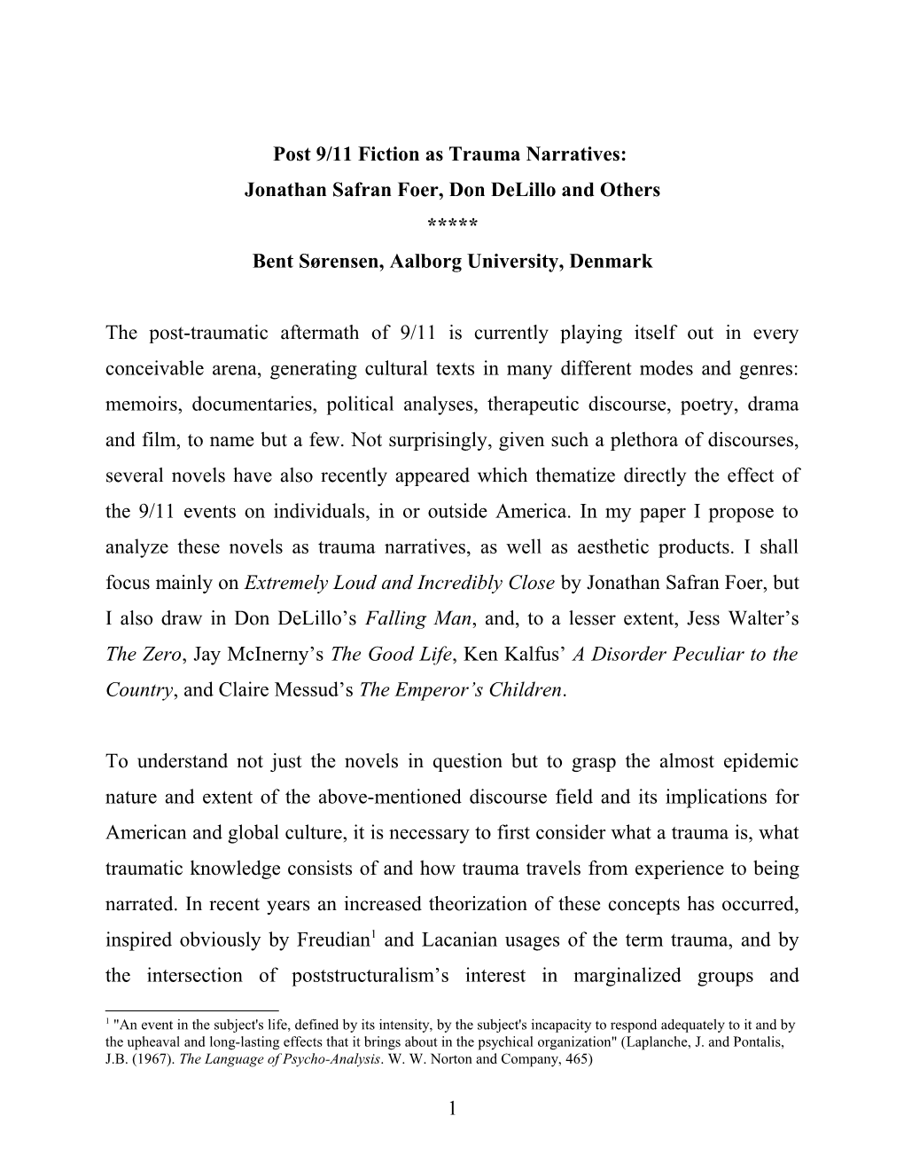 Post 9/11 Fiction As Trauma Narrative: Jonathan Safran Foer and Others