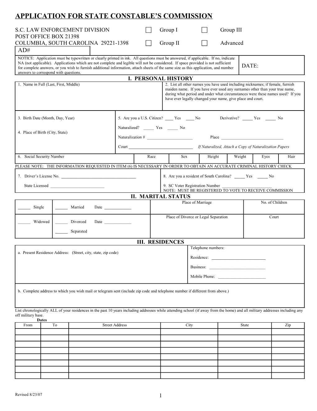 Application For State Constable’S Commission