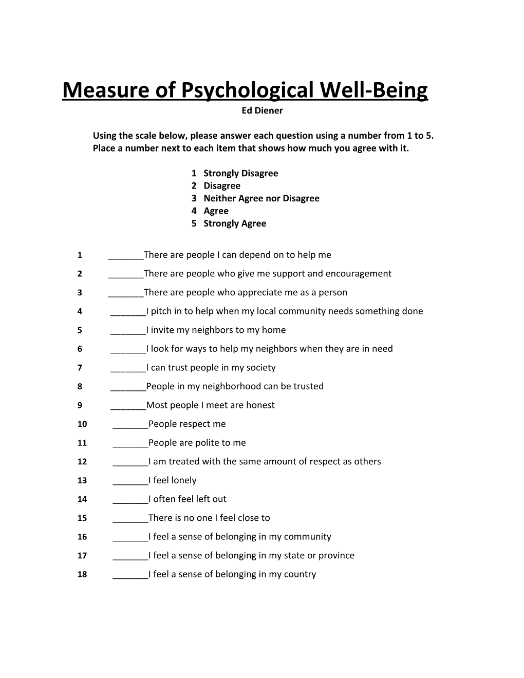 Measure of Psychological Well-Being