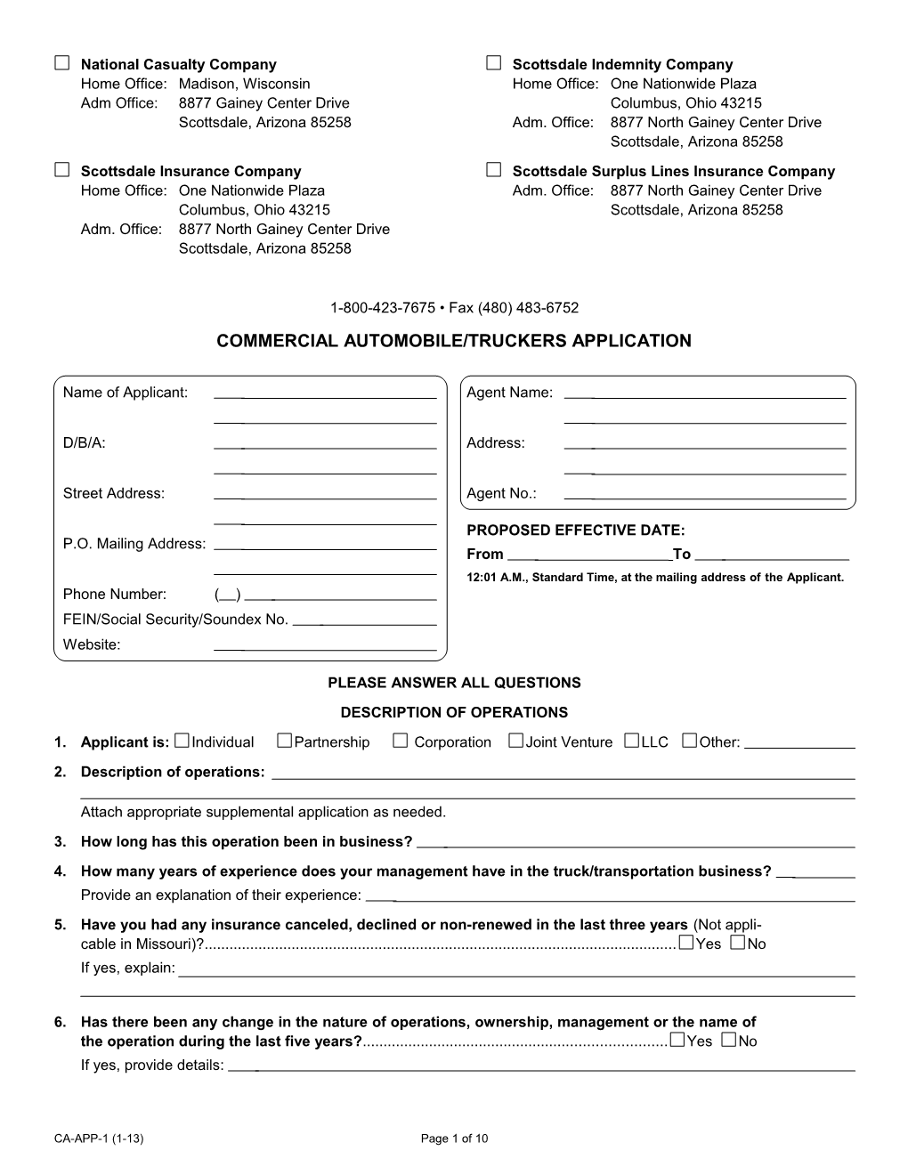 Commercial Automobile/Truckers Application s1