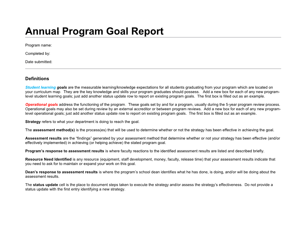 Annual Program Goal Report