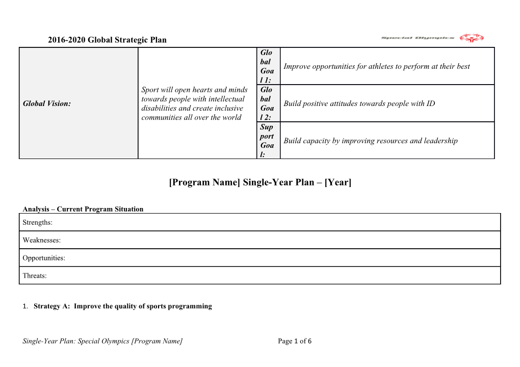 Program Name Single-Year Plan Year