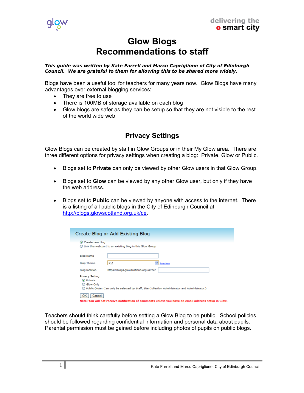 Recommendations to Staff