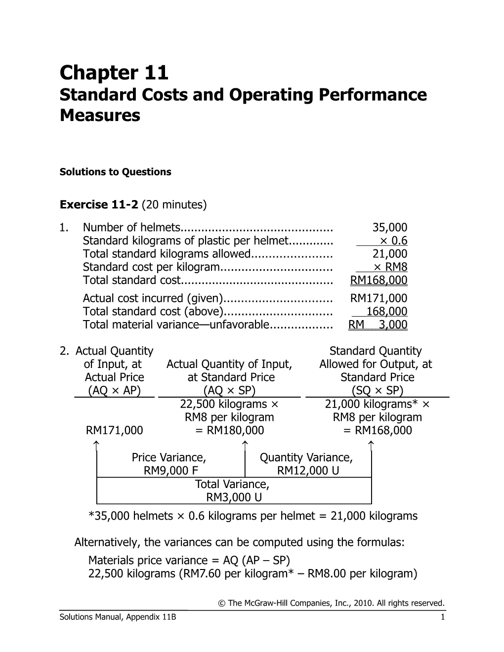 Standard Costs and Operating Performance Measures