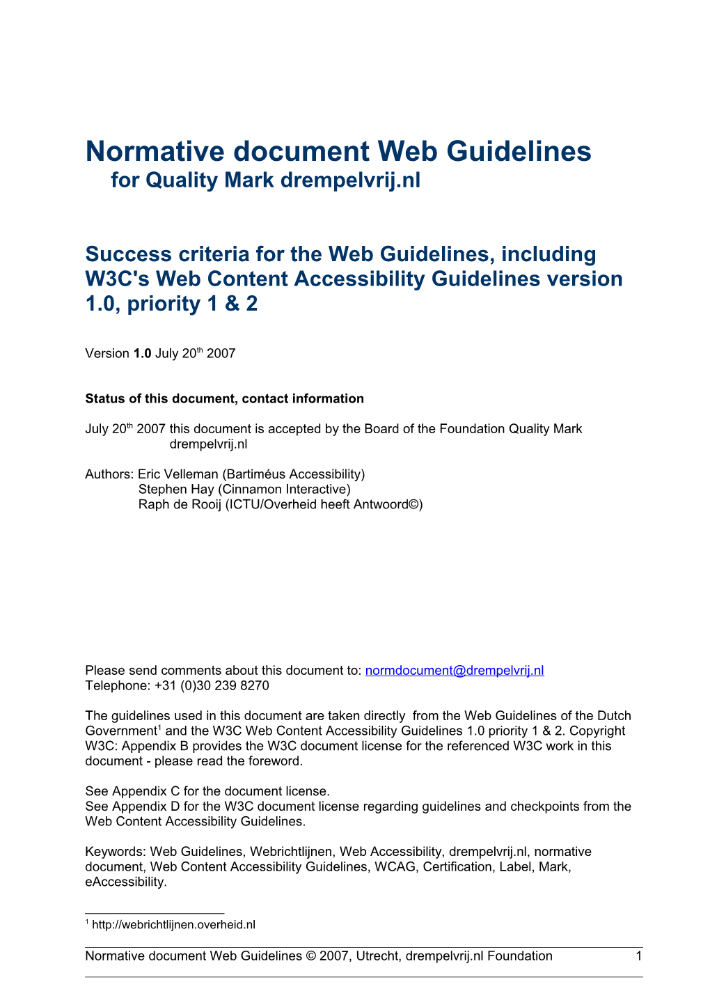 Quality Mark Webrichtlijnen, Normative Document