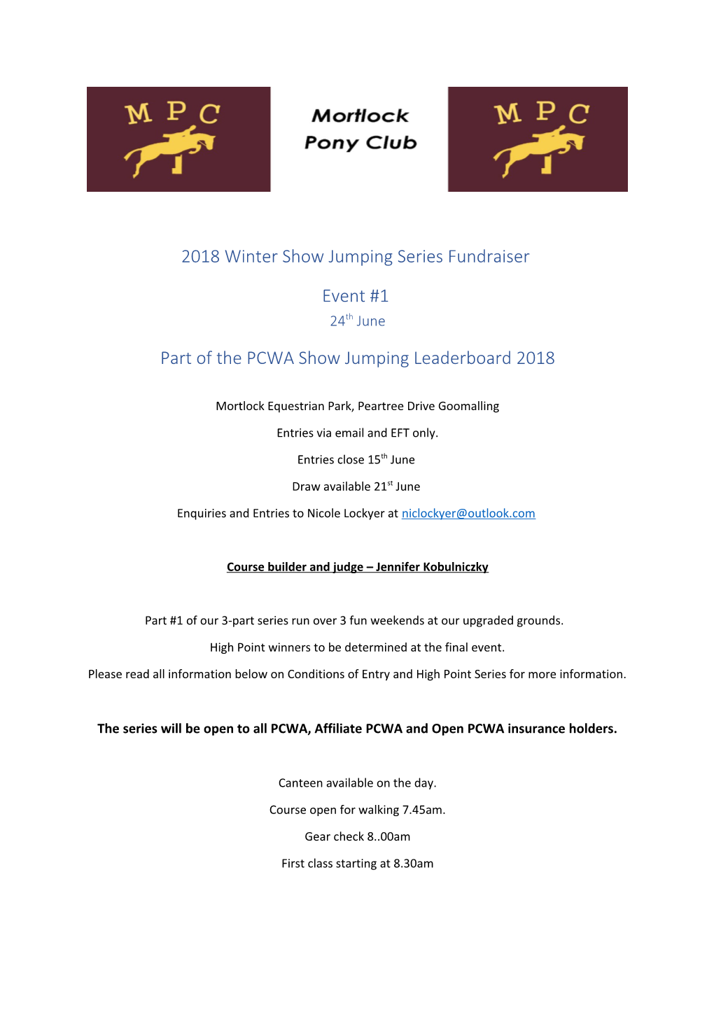 2018 Winter Show Jumping Series Fundraiser